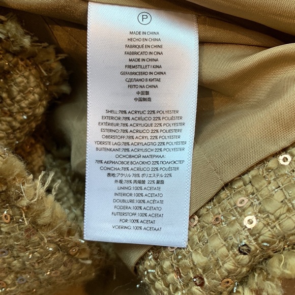 NWT Michael Kors Sequin Gold Tan Camel Fringe Trim Chic Jacket Size 4 MSRP $198 - Picture 9 of 12